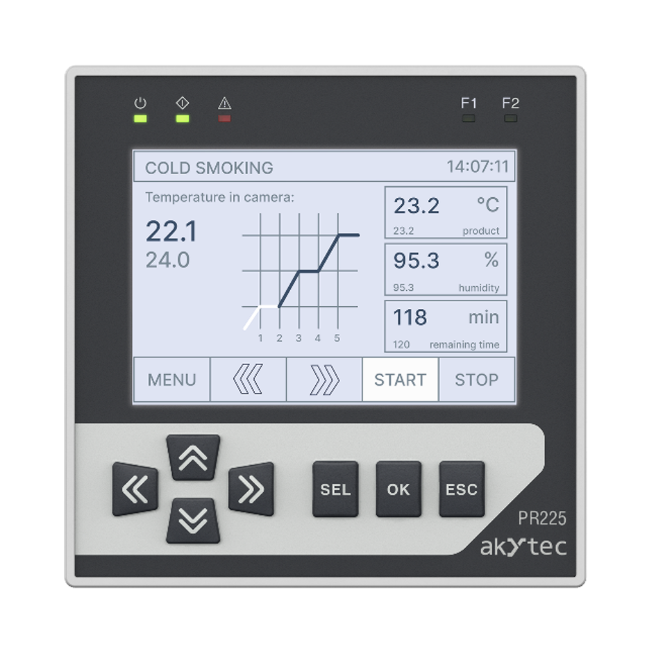 HMI: graphic screen and buttons of PR225