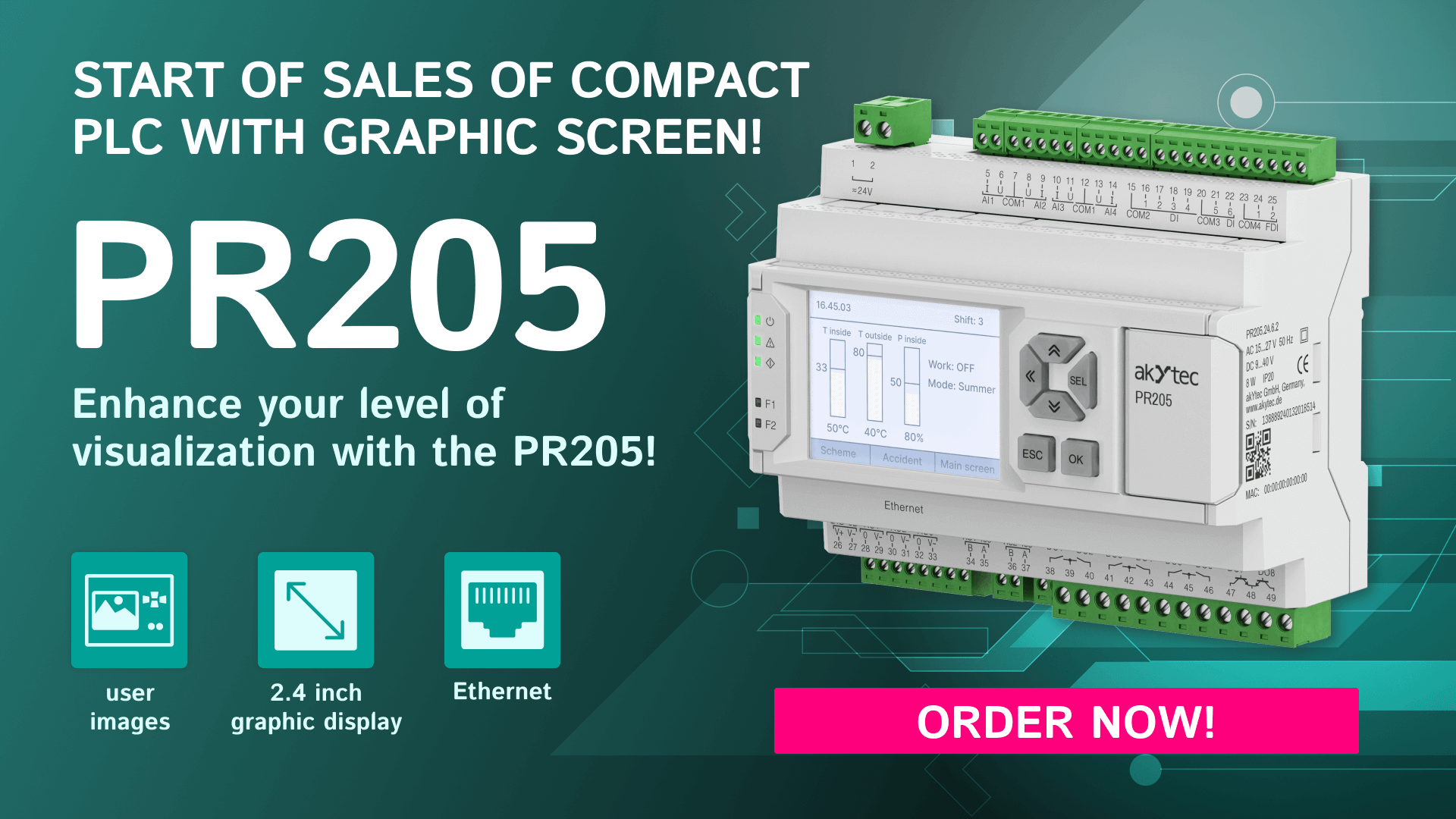 PR205 Ethernet Graphic LCD Compact Controller